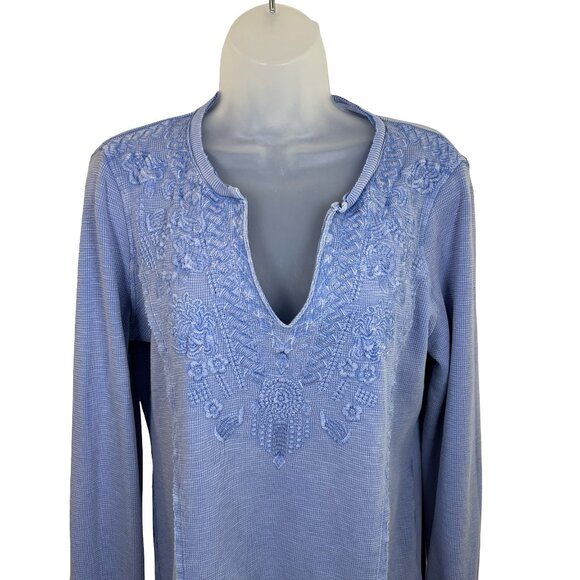 Sundance Blue Embroidered Larue Waffle Tee Size XL - Picture 3 of 11